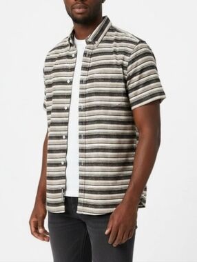 14th & Union Mens Summer Shirt Sz M Gray Brown Distressed Stripes Button Front